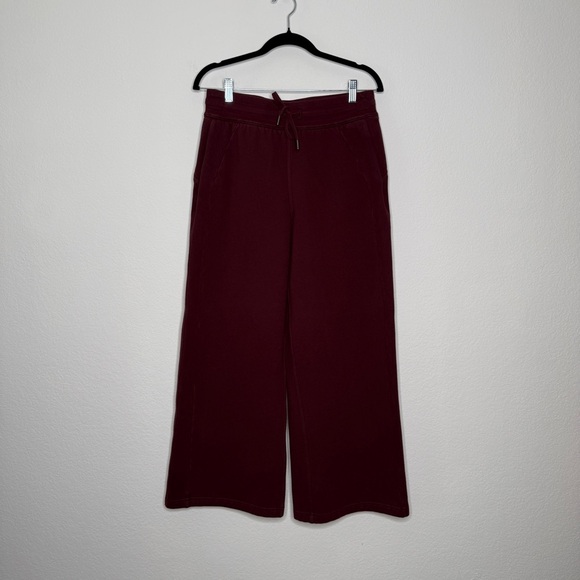 Lululemon Scuba Mid Rise Wide Leg Pants Garnet Size M Pockets Drawstring Waist - Picture 1 of 7